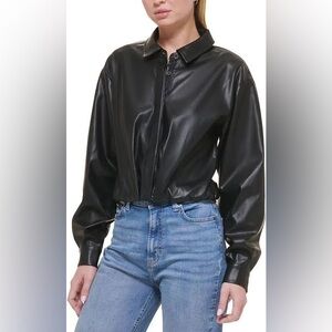 DKNY Jeans Faux Leather Crop Shirt